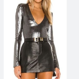 NWOT ALIX NYC Irving Lame Bodysuit in Gunmetal